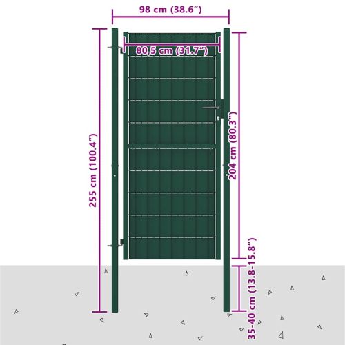 Оградна порта PVC и стомана 100x204 см зелена