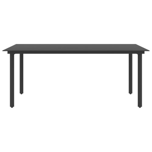 Градинска трапезна маса, черна, 190x90x74 см, стомана и стъкло