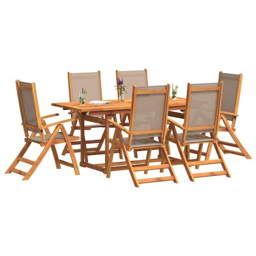 Градински трапезен комплект, 7 части, акация масив и textilene