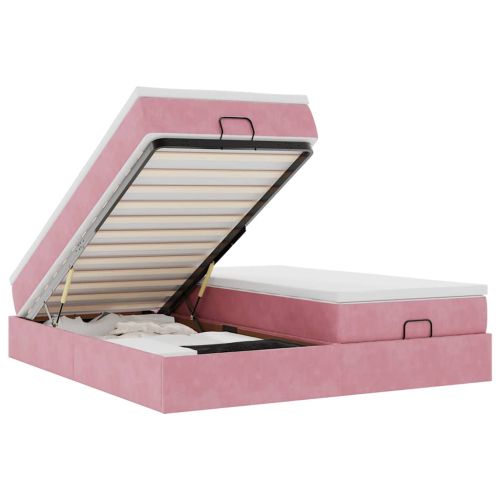 Османска легло с матраци, розово, 200x200 см, кадифе