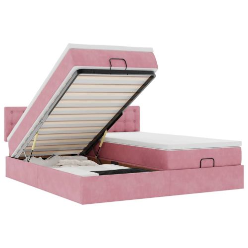 Османска легло с матраци и LED, розово, 200x200 см, кадифе