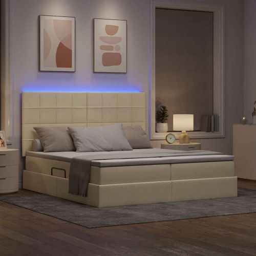 LED легло за съхранение с матрак Кремав 200 x 200 cm Текстил