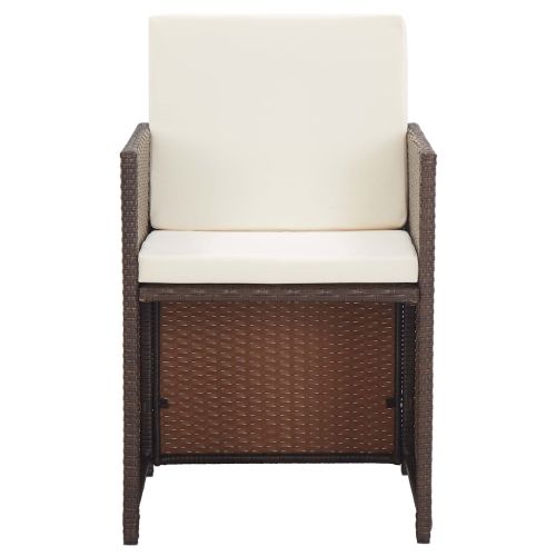 Градински комплект с възглавници, 15 части, кафяв полиратан