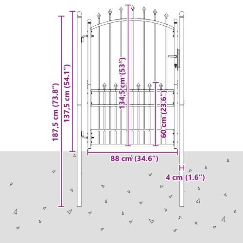 Оградна врата с шипове с заключване Черно 100 x 175 cm