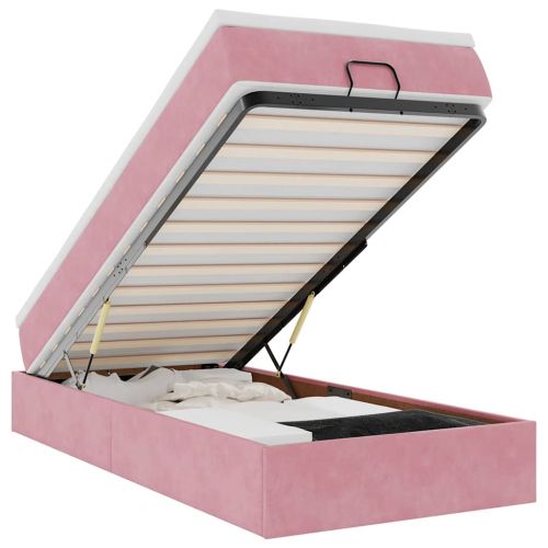 Османска легло с матрак, розово, 100x200 см, кадифе