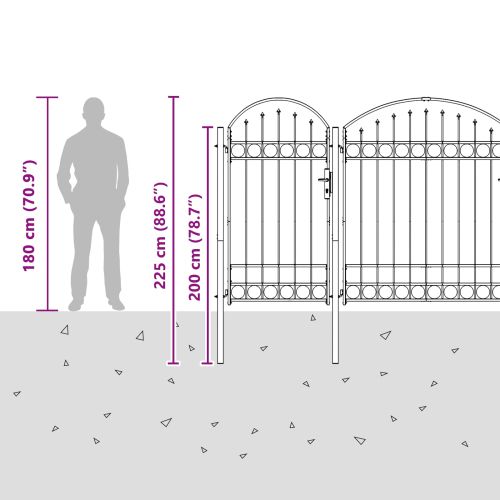 Врата за ограда с аркиран връх Сив 400 x 125 cm Стомана