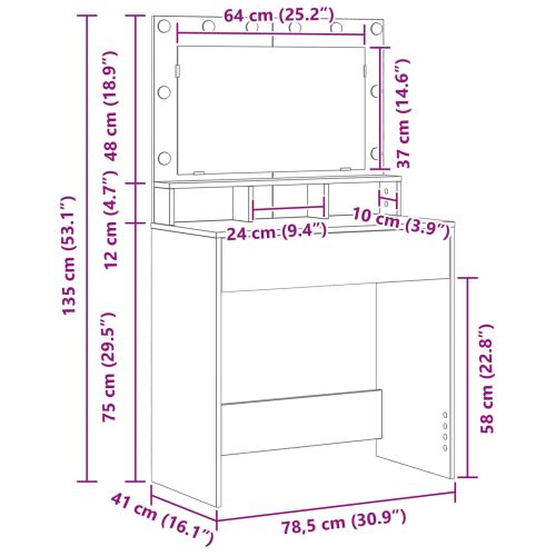 Тоалетка Циментено сиво 75,5 x 41 x 135 см Инженерно дърво