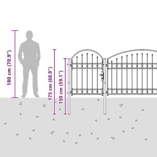 Врата за ограда с аркиран връх Сив 500 x 75 cm Стомана