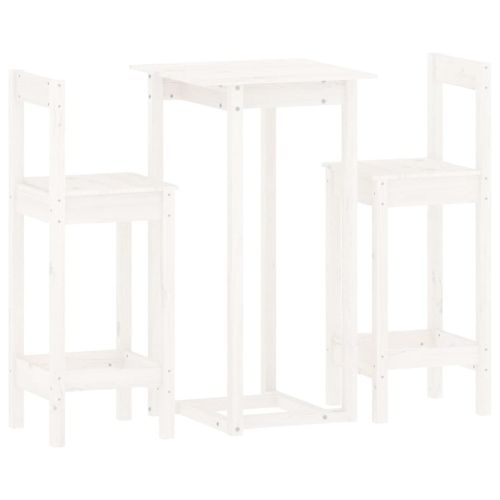 Бар комплект от 3 части, бял, масивна борова дървесина