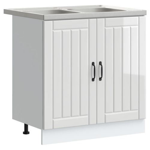 Мивка с шкаф с врата Lucca 2 pcs Лъскаво бяло Инженерно дърво