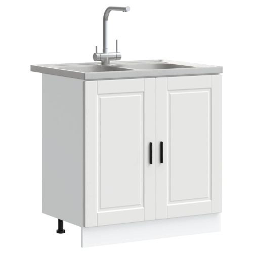 Мивка с шкаф със съхранение Porto 2 pcs Бяло Инженерно дърво