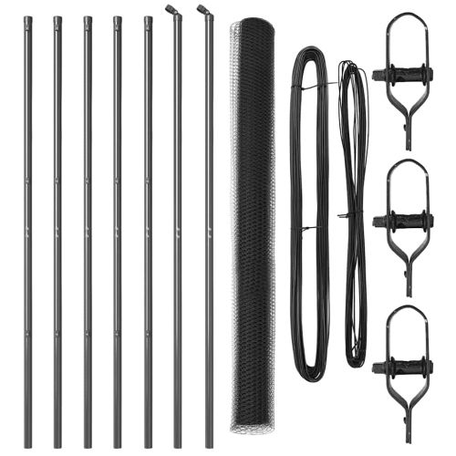 Стълб за ограда. Сив 10 x 1,5 м (13 мм мрежа) Стомана и PVC