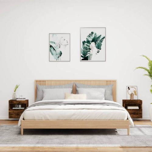 Стенни ТВ шкафове с LED лампи, 2 бр, опушен дъб, 40x30x40 см