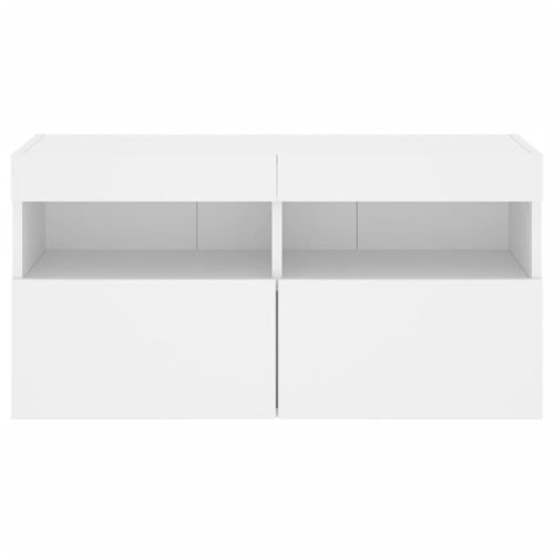 Стенен ТВ шкаф с LED осветление, бял, 80x30x40 см