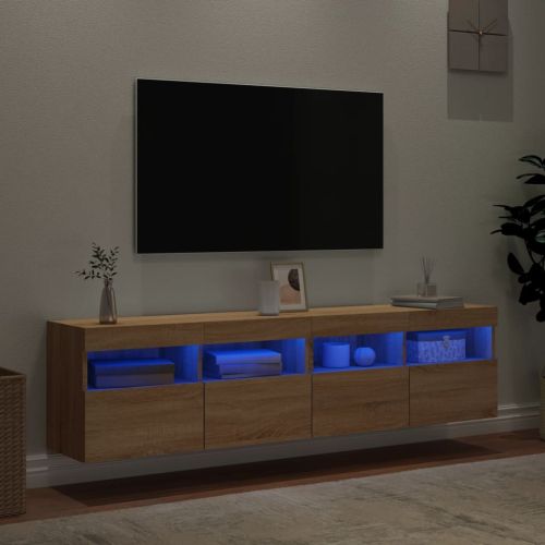 Стенни ТВ шкафове с LED лампи, 2 бр, сонома дъб, 80x30x40 см
