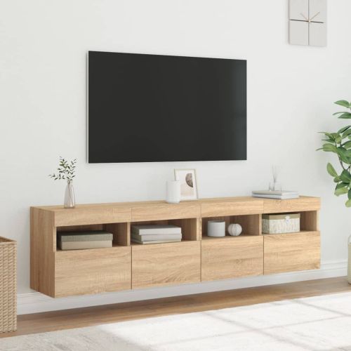Стенни ТВ шкафове с LED лампи, 2 бр, сонома дъб, 80x30x40 см