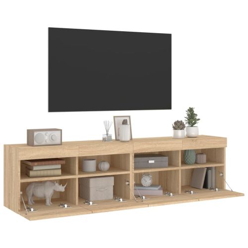 Стенни ТВ шкафове с LED лампи, 2 бр, сонома дъб, 80x30x40 см