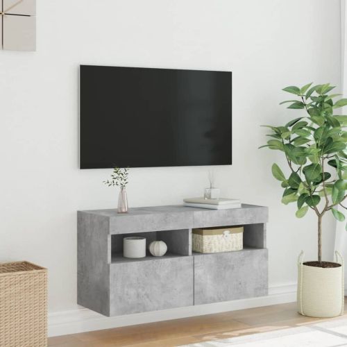 Стенен ТВ шкаф с LED осветление, бетонно сив, 80x30x40 см