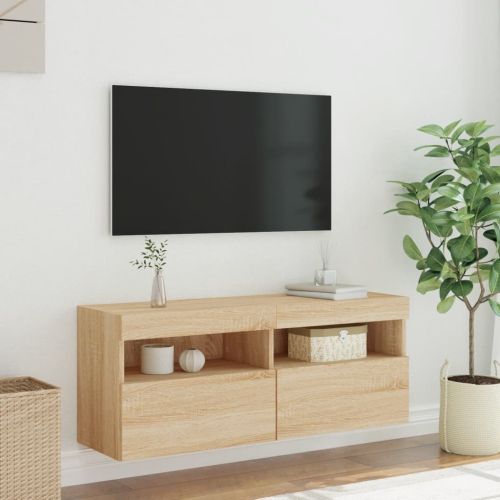 Стенен ТВ шкаф с LED осветление, сонома дъб, 100x30x40 см