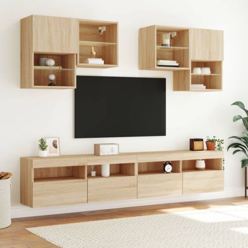 Стенен ТВ шкаф с LED осветление, сонома дъб, 100x30x40 см