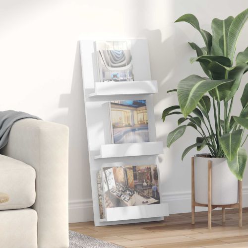 Етажерка за списания Бяло 51 x 11 x 102 см Инженерно дърво