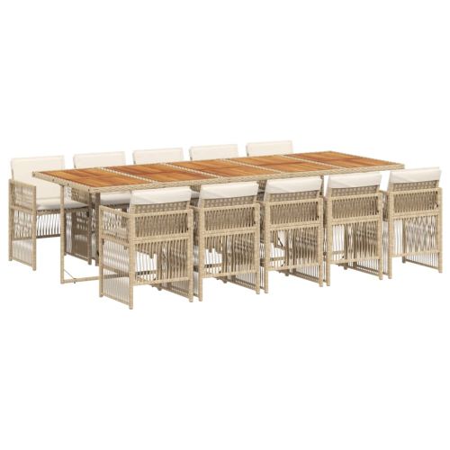 Градински комплект с възглавници, 11 части, бежов полиратан