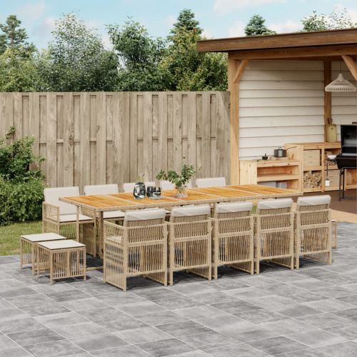 Градински комплект с възглавници 15 части бежов полиратан