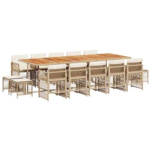 Градински комплект с възглавници 15 части бежов полиратан