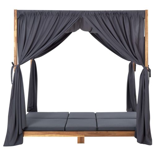 Двоен шезлонг със завеси и възглавници, акациево дърво масив