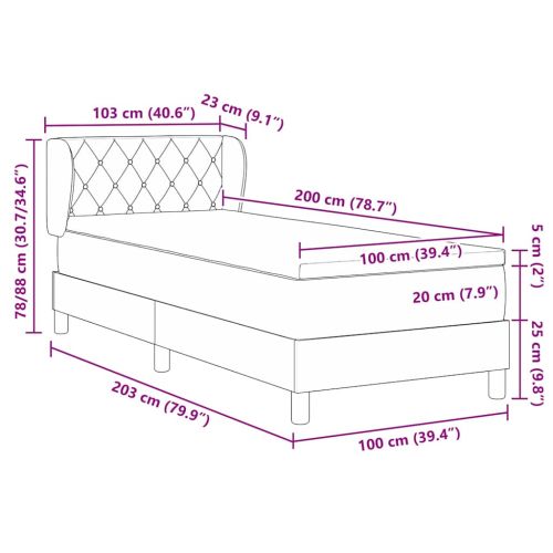 Легло с пружинирана основа Тъмносив 100 x 200 cm Кадифе