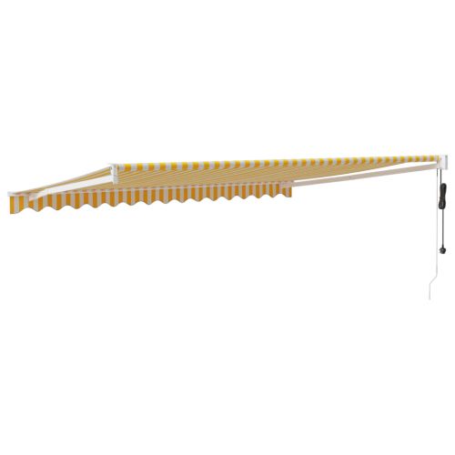 Автоматично прибираща се тента, жълто и бяло, 4,5x3 м