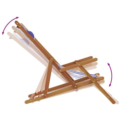 Сгъваеми плажни столове, 2 бр, син и бял, плат и масивно дърво