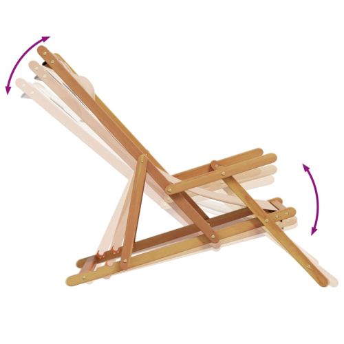 Сгъваем плажен стол, бежов, масивно дърво евкалипт и плат