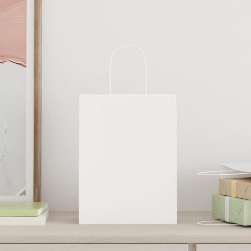 Хартиени торбички 250 бр с дръжки бели 21x11x28 см