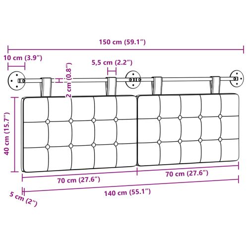 Висяща табла Монтиране на стена Черен 150 x 55 x 5 см текстил