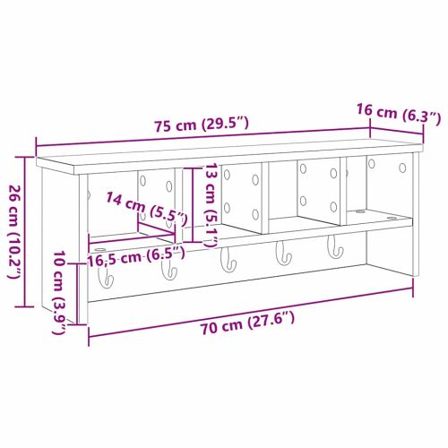 Стенен закачалка за палта с рафт Бетонно сиво 75 x 16 x 26 см