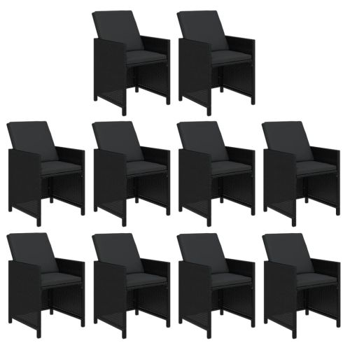 Градински комплект с възглавници 11 части полиратан черен