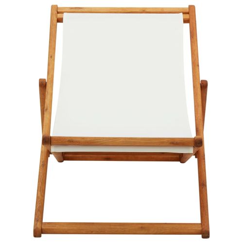 Сгъваем плажен стол, евкалиптово дърво и текстил, кремавобял