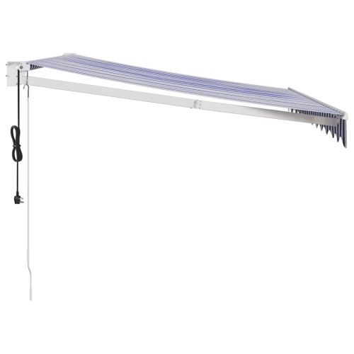 Автоматично прибираща се тента, синьо и бяло, 3x2,5 м