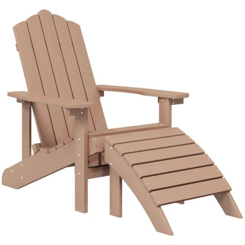 Градински стол Adirondack с табуретка, HDPE, кафяв