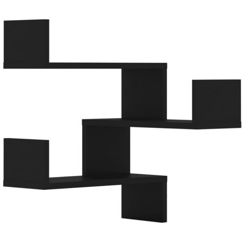 Стенни ъглови рафтове, 2 бр, черни, 40x40x50см, инженерно дърво