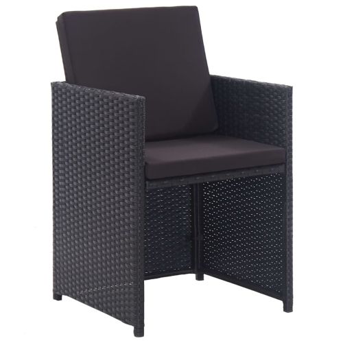 Градински комплект с възглавници, 13 части, полиратан, черен