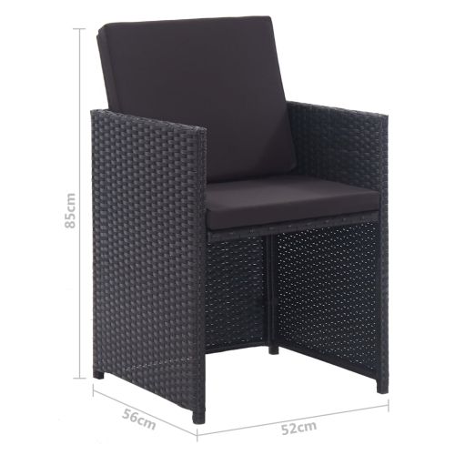 Градински комплект с възглавници, 13 части, полиратан, черен