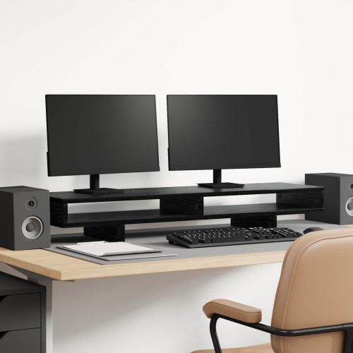 Стойка за монитор с рафт Черно 100 x 27 x 15 cm Инженерно дърво