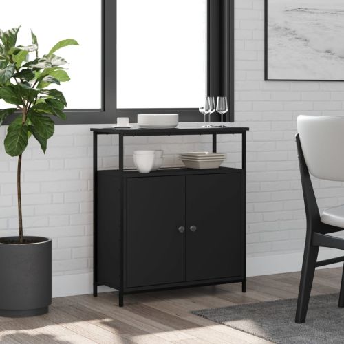 Сайдборд, черен, 70x30x80 см, инженерно дърво