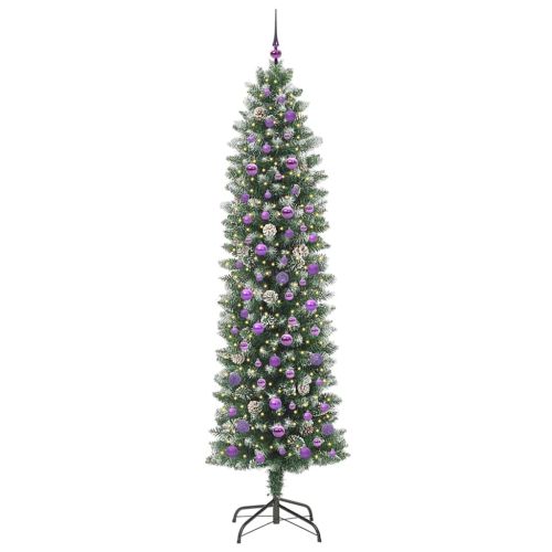 Изкуствено Тънко Коледно Дърво с поставка Зелен и бял 240 cm