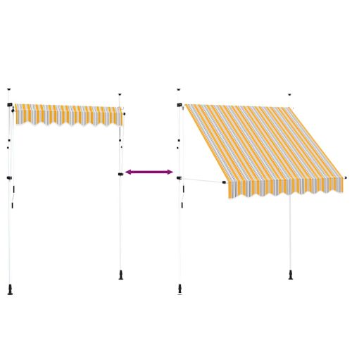 Ръчно прибиращ се сенник, 200 см, жълто-сини ивици