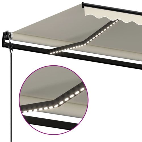 Автоматичен сенник с LED и сензор за вятър 600x350 см кремав