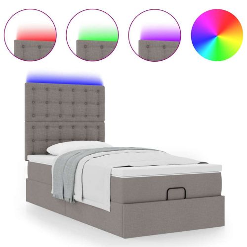 Османска легло с матрак и LED, таупе, 90x190 см, плат