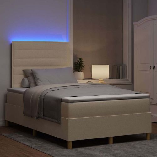 LED кутия за пружини с легло с матрак Крем 120 x 190 cm текстил